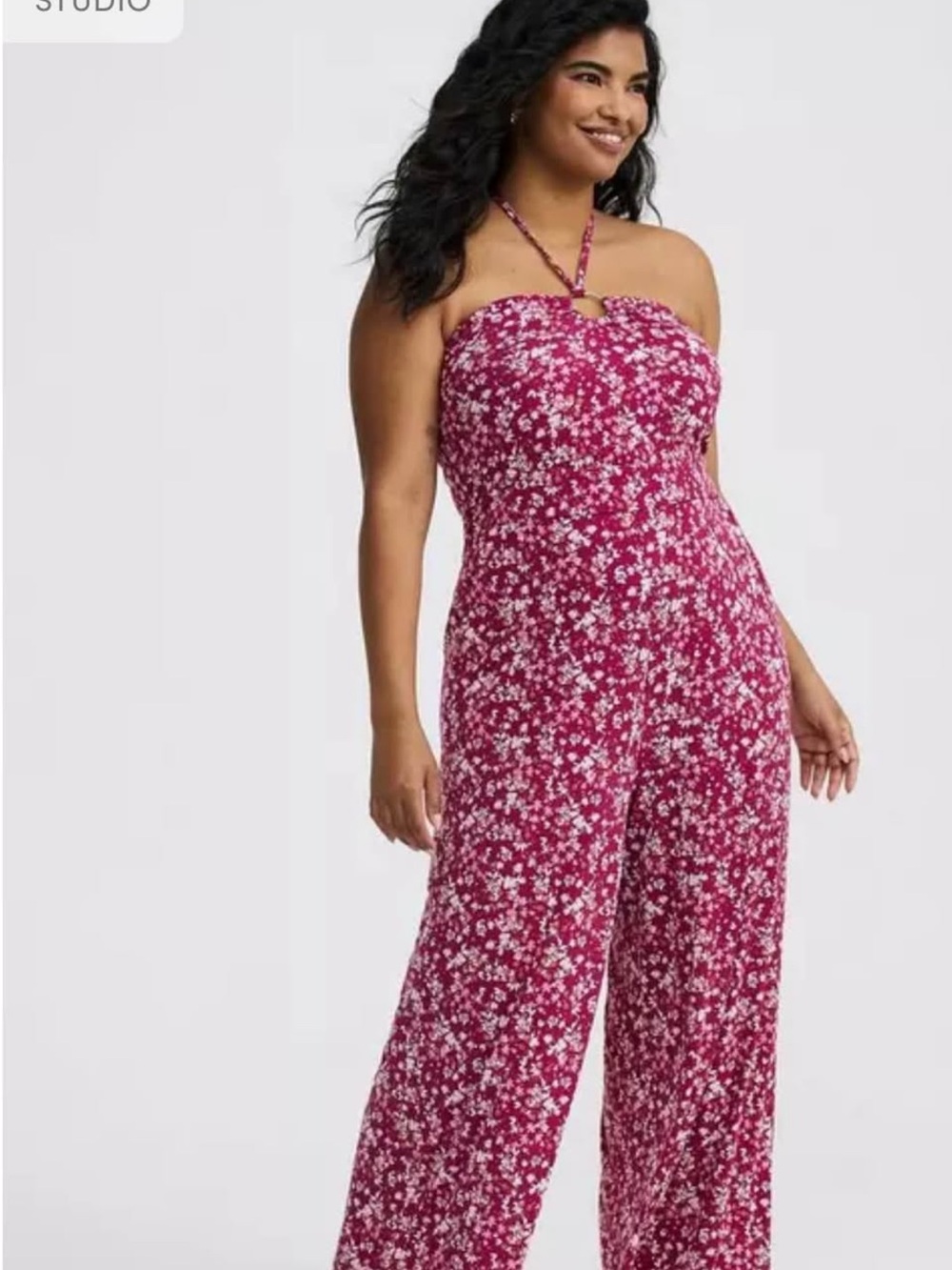 torrid NWT O-ring Fuchsia Floral Strapless Wide-Leg Jumpsuit - Picture 5 of 9